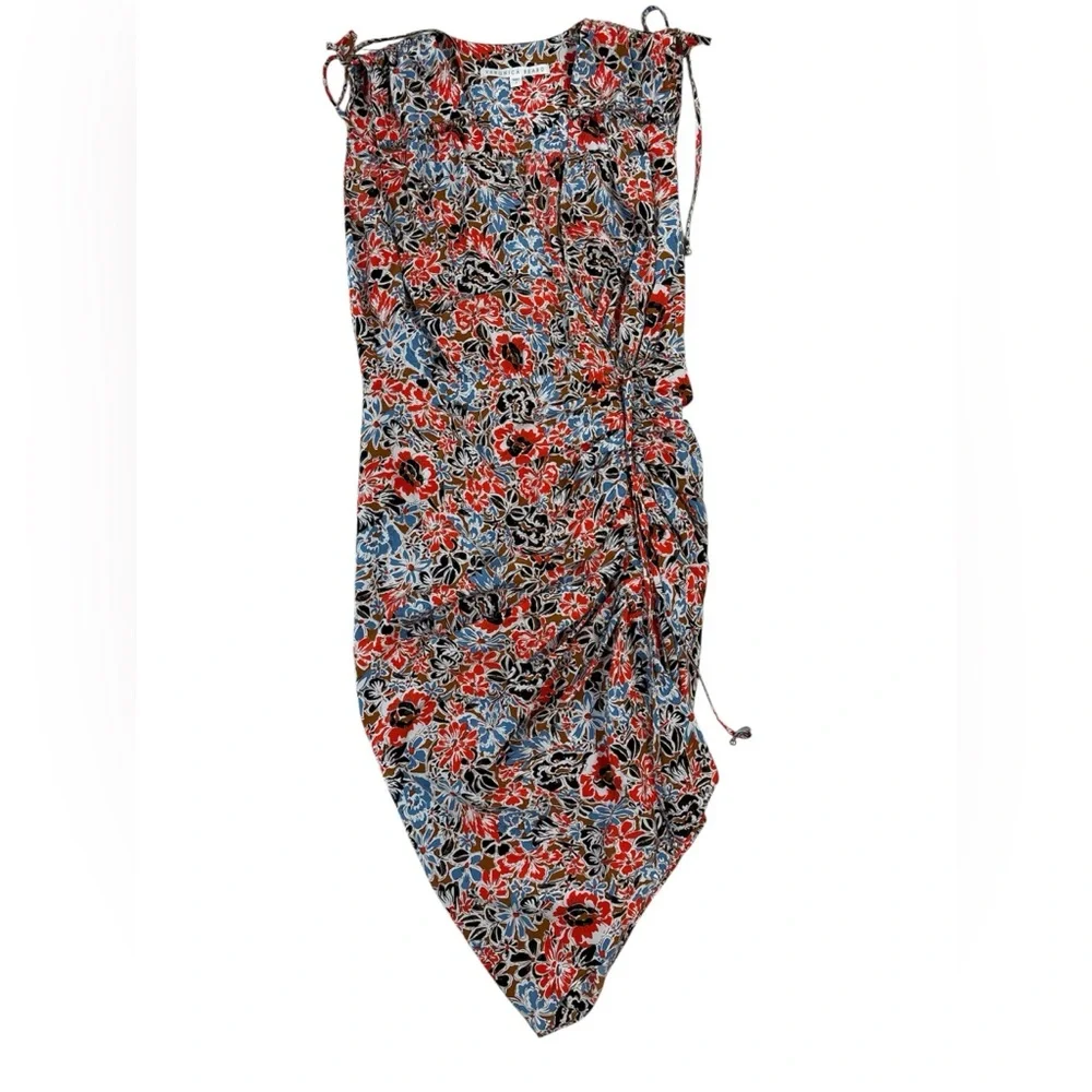 VERONICA BEARD Soheyla Ruched Floral-print Silk-blend Crepe dress size 4 - Picture 2 of 9